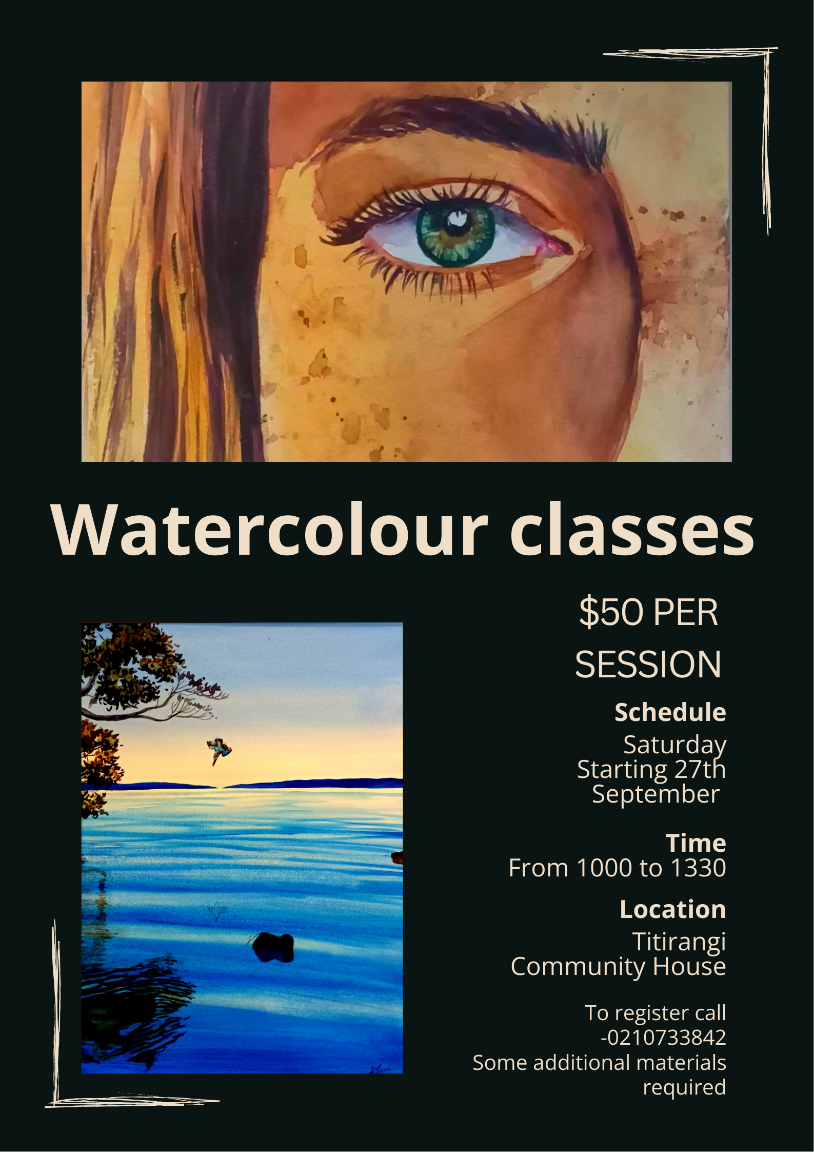 Beige and Cream Modern Art Classes Poster (3)